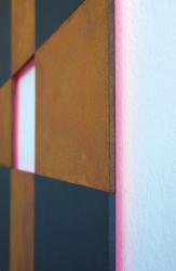 Spin_Eisenglimmer / Rost, 02/2020, Pigmente, Acryl auf MDF, 110 x 110 cm (Detail)